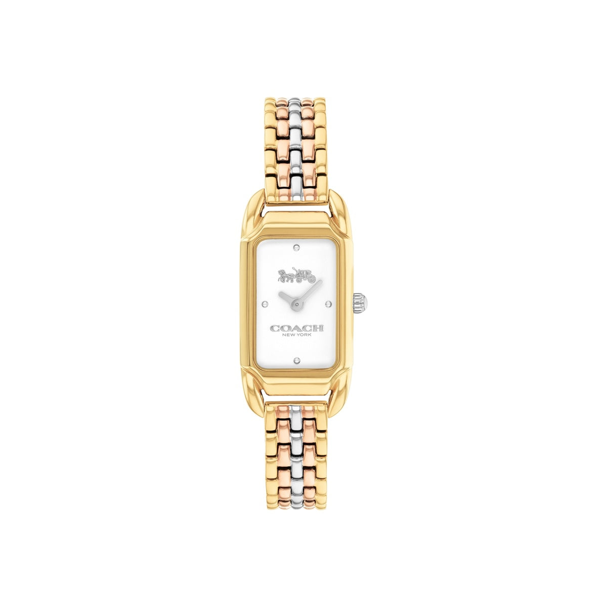 Coach Gold 3 Tone Cadie White Rectangular Dial Watch