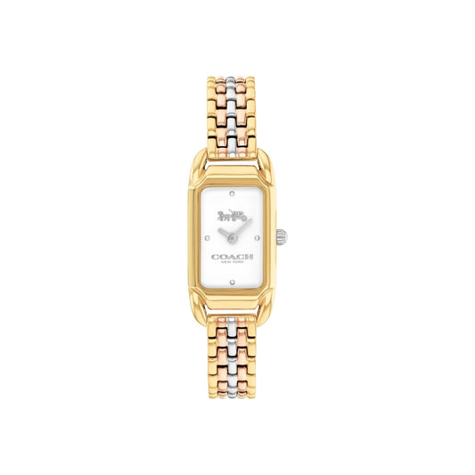Coach Gold 3 Tone Cadie White Rectangular Dial Watch