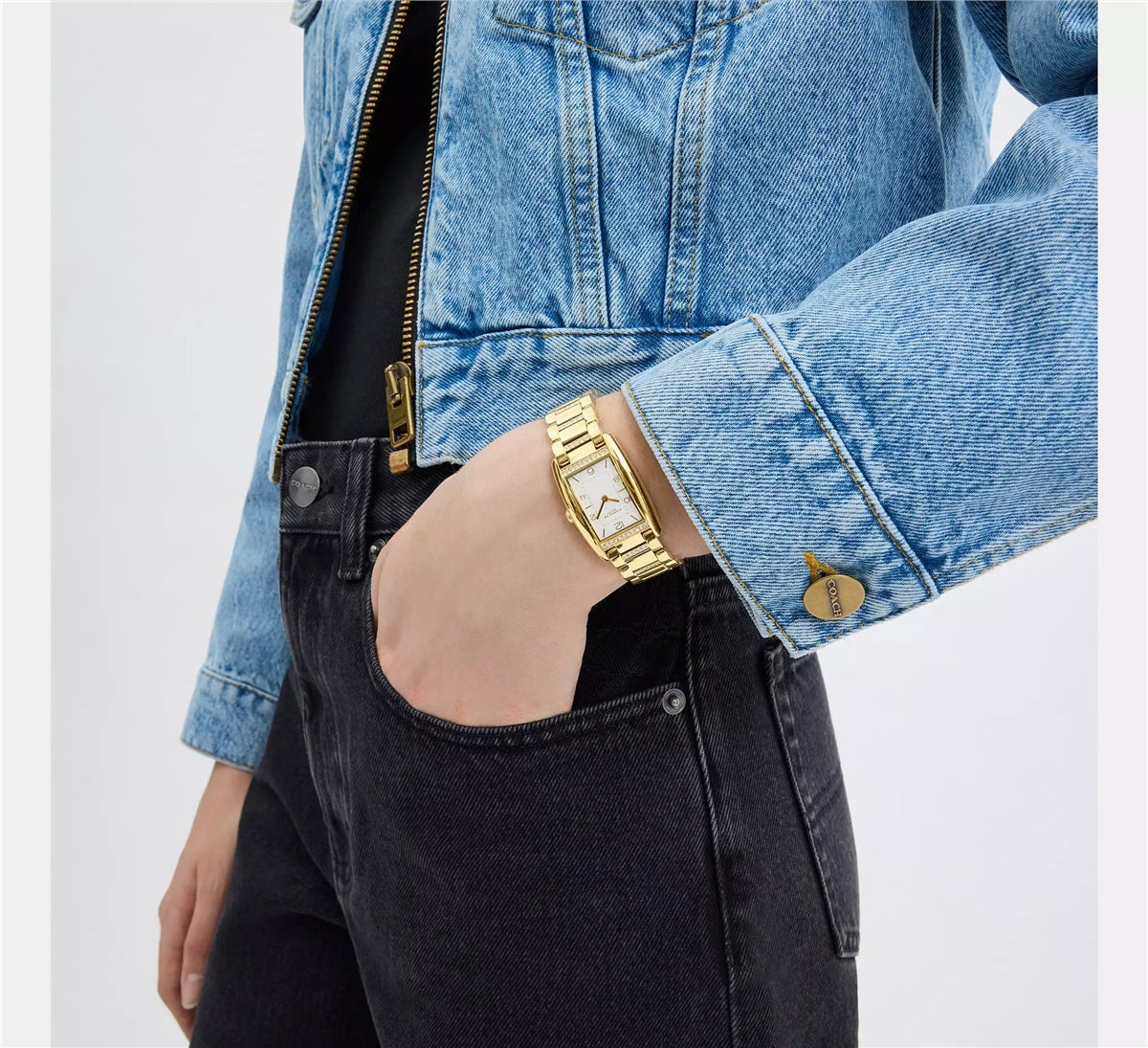 Coach Gold Reese Rectangular Crystal Bracelet Watch