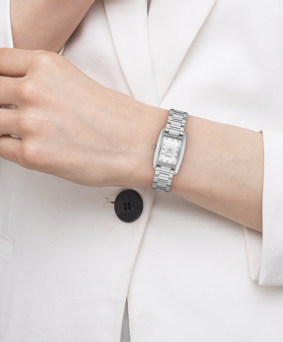 Coach Silver Reese Rectangular Crystal Bracelet Watch