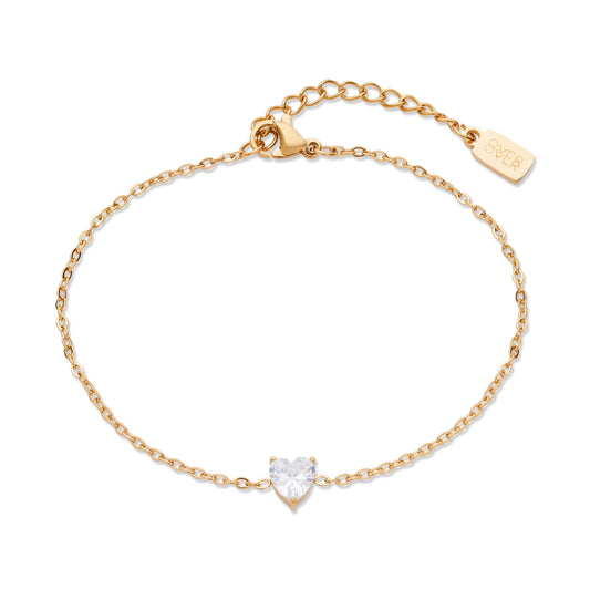 Over & Over Gold Stainless Steel 14k Plated Heart CZ Bracelet
