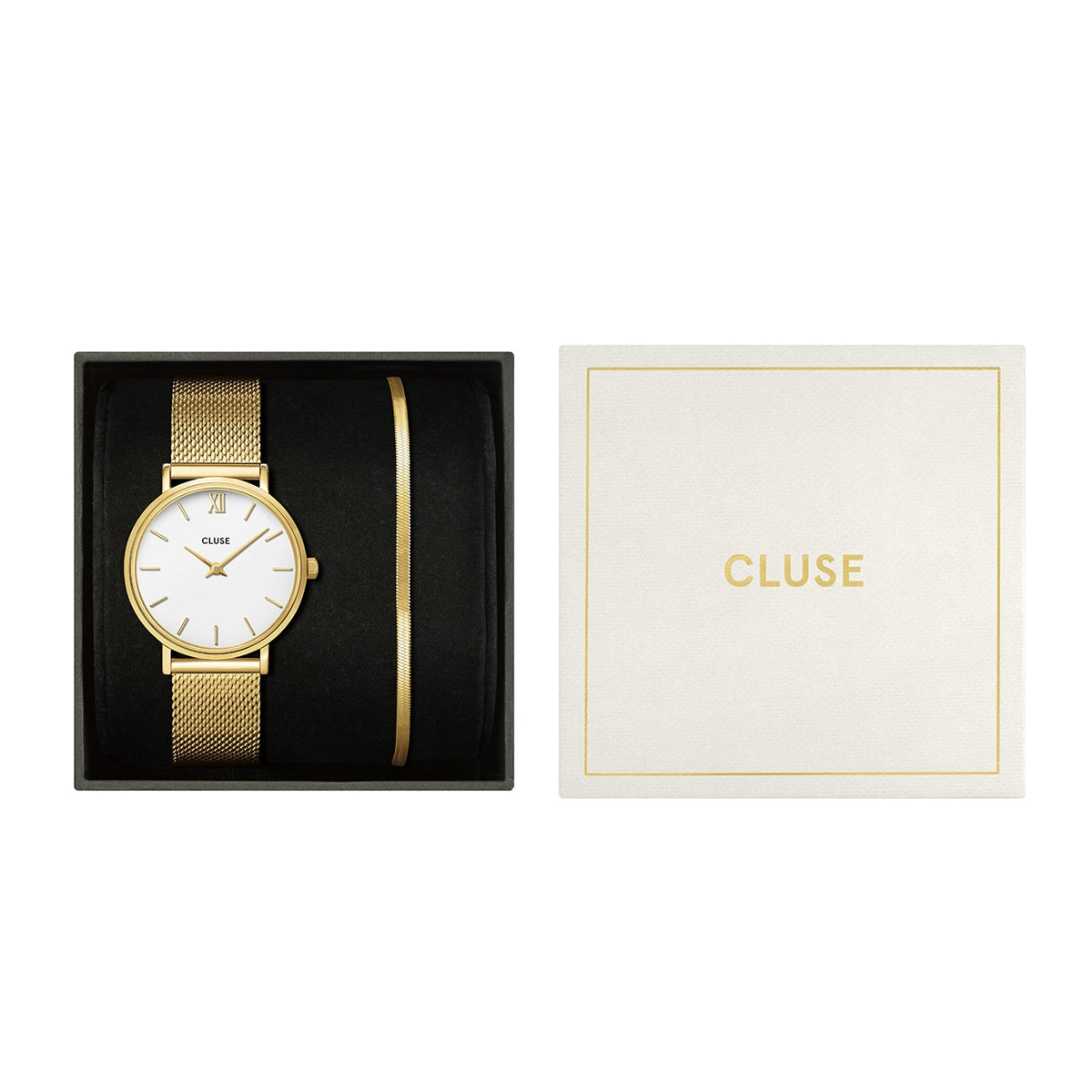 CLUSE Gold Minuit Mesh White Snake Chain Bracelet Giftbox