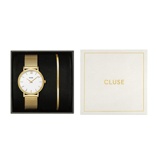 CLUSE Gold Minuit Mesh White Snake Chain Bracelet Giftbox