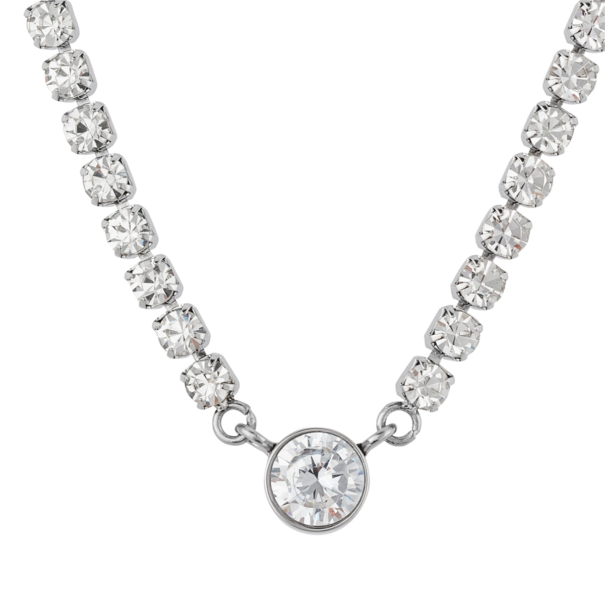 Over & Over Silver Stainless Steel CZ Tennis Necklace
