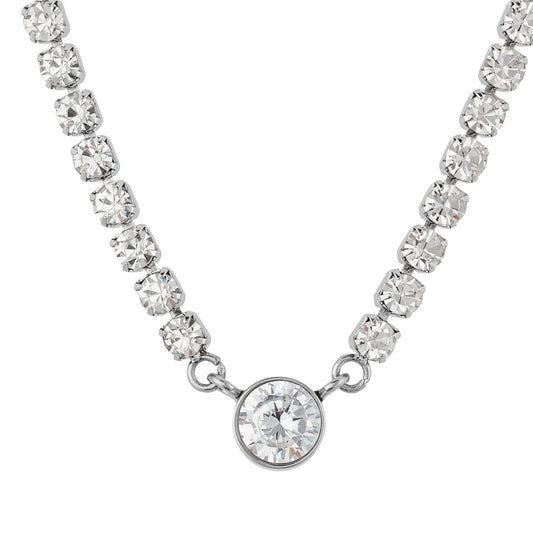 Over & Over Silver Stainless Steel CZ Tennis Necklace