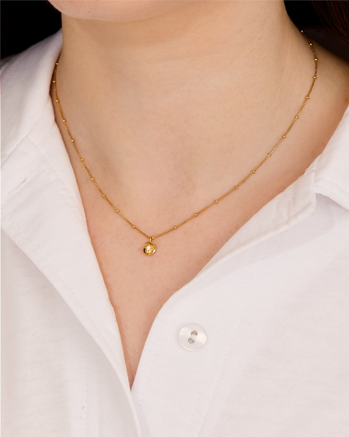Argento Gold Ball Chain CZ Star Necklace
