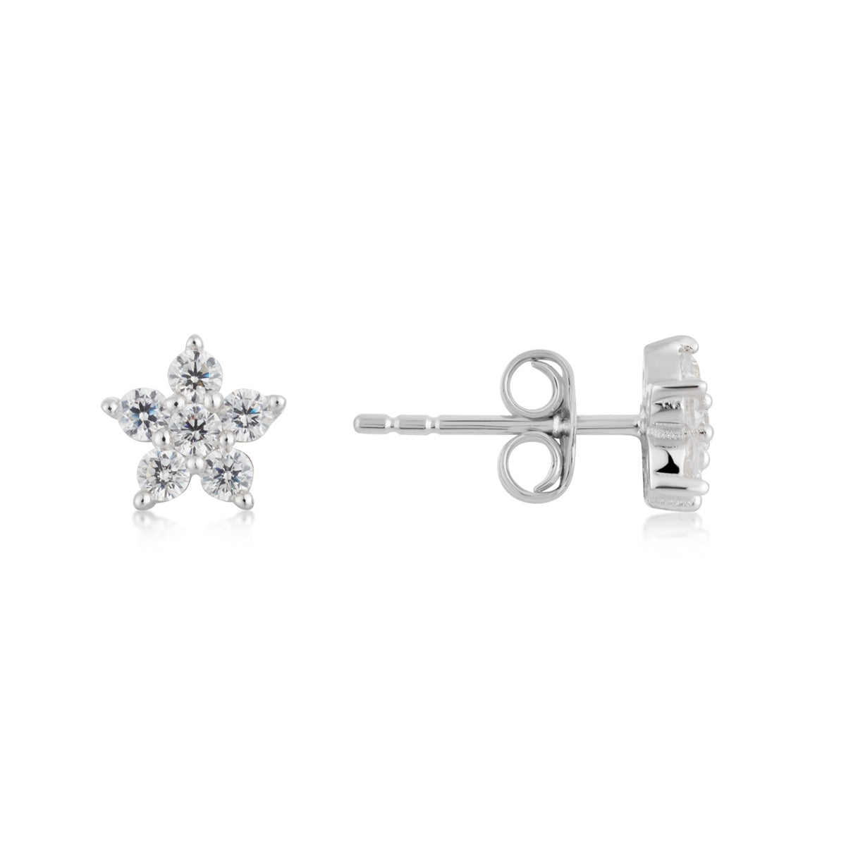 Argento Silver Pavé Floral Star Stud Earrings