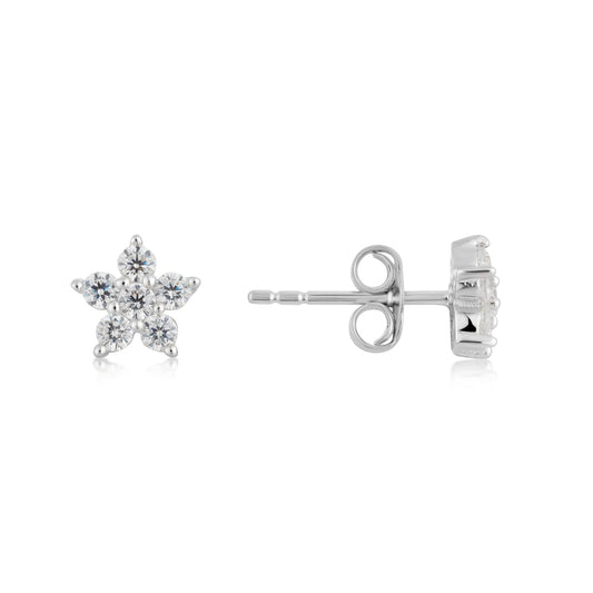 Argento Silver Pavé Floral Star Stud Earrings