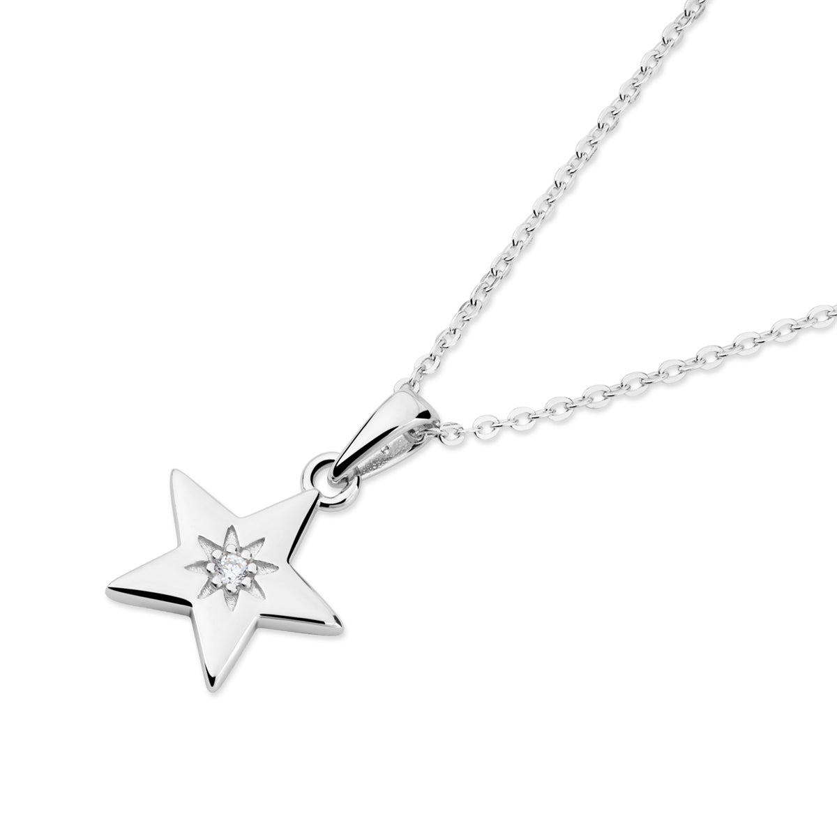 Argento Silver Print CZ Star Necklace