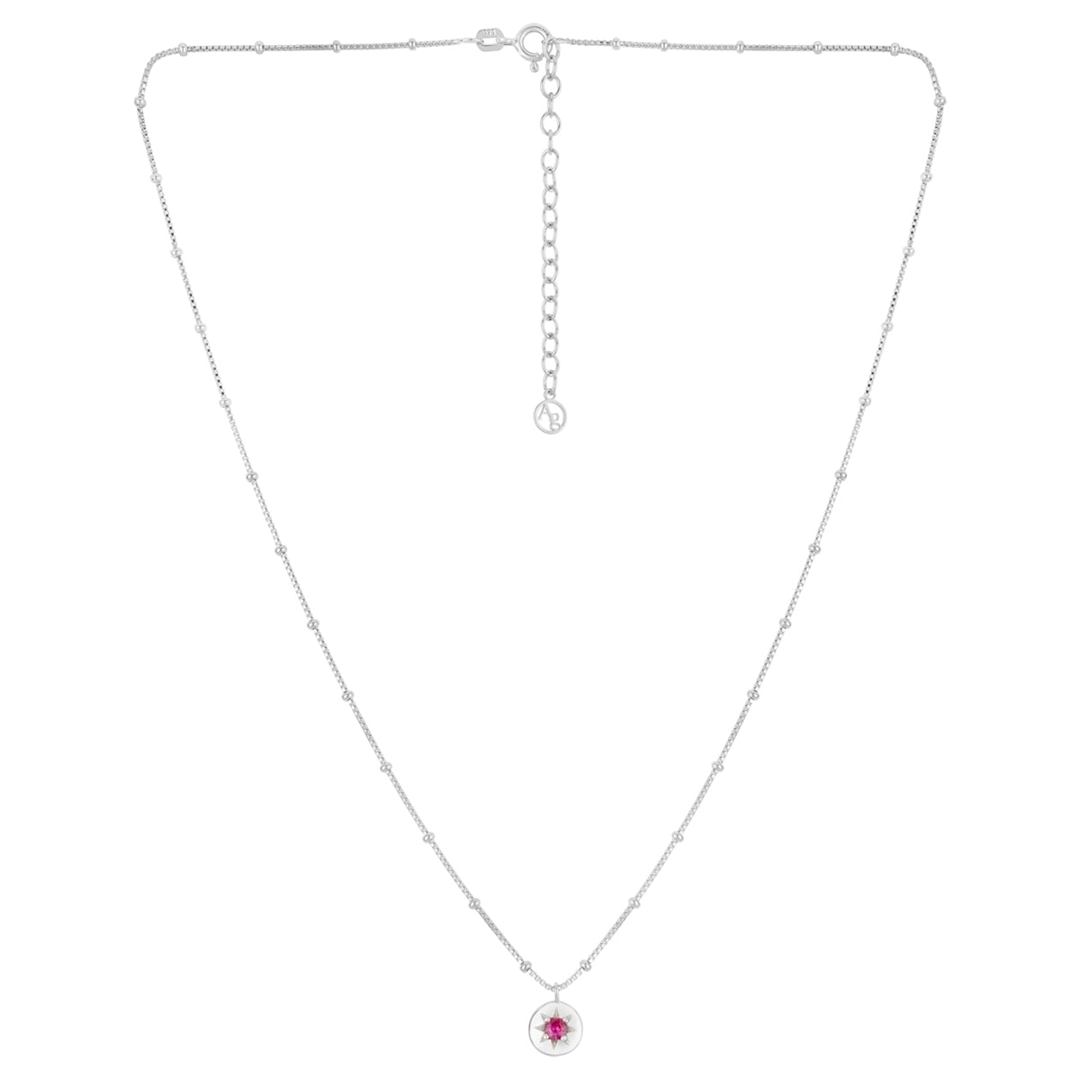 Argento Silver Birthstones July Ruby Necklace