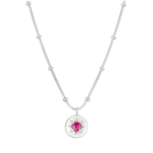 Argento Silver Birthstones July Ruby Necklace