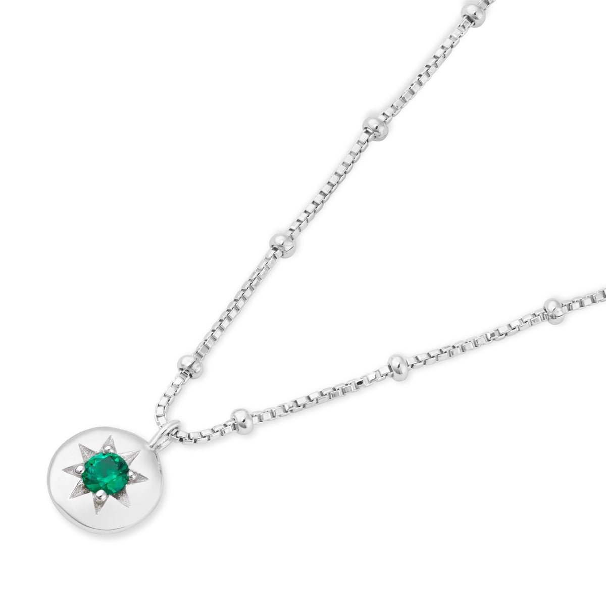Argento Silver Birthstones May Emerald Necklace