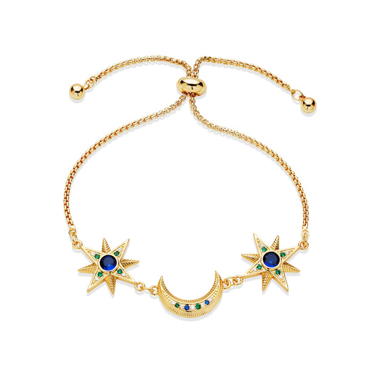 August Woods Gold Moon Star Blue Pull Bracelet