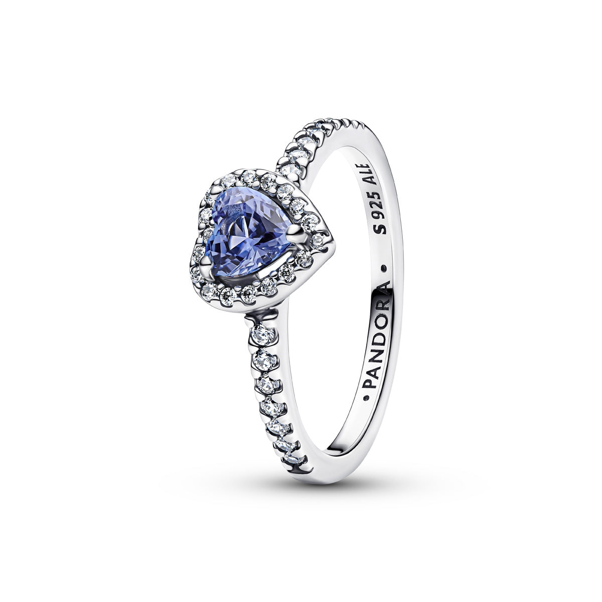 Pandora Silver Sparkling Elevated Blue Heart Ring