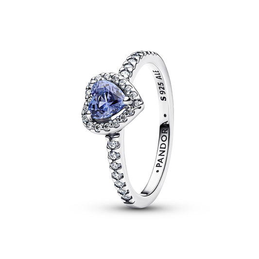 Pandora Silver Sparkling Elevated Blue Heart Ring