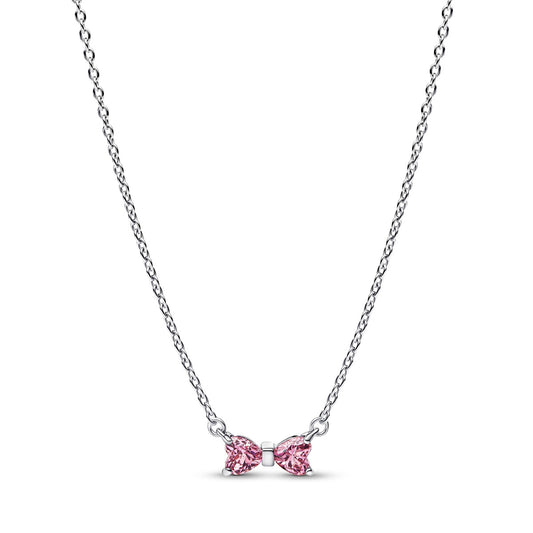 Pandora Silver Pink Bow Pendant Necklace