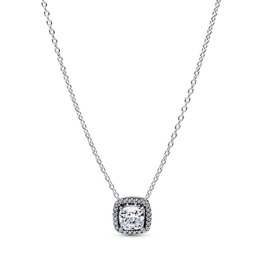 Pandora Silver Square Halo Pendant Collier Necklace