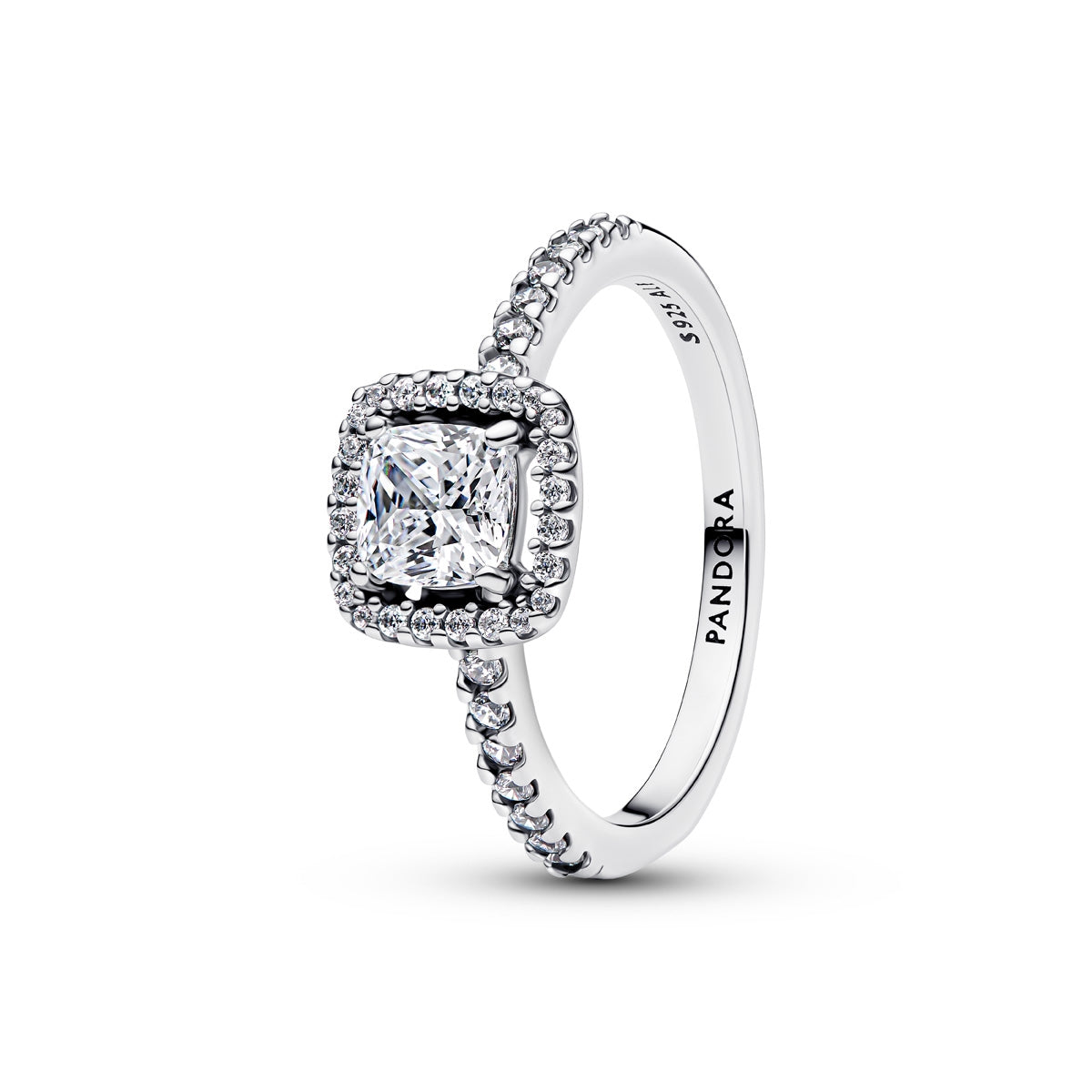 Pandora Silver Sparkling Square Halo Ring