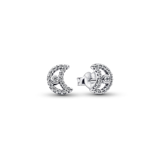 Pandora Silver Sparkling Moon Stud Earrings