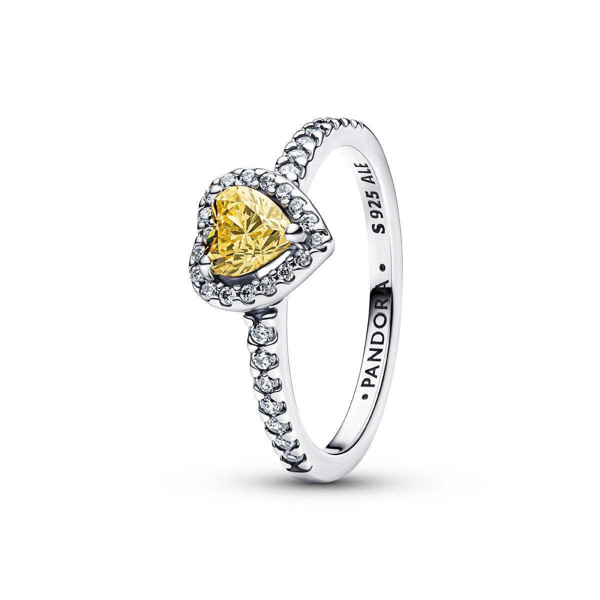 Pandora Silver Sparkling Elevated Yellow Heart Ring