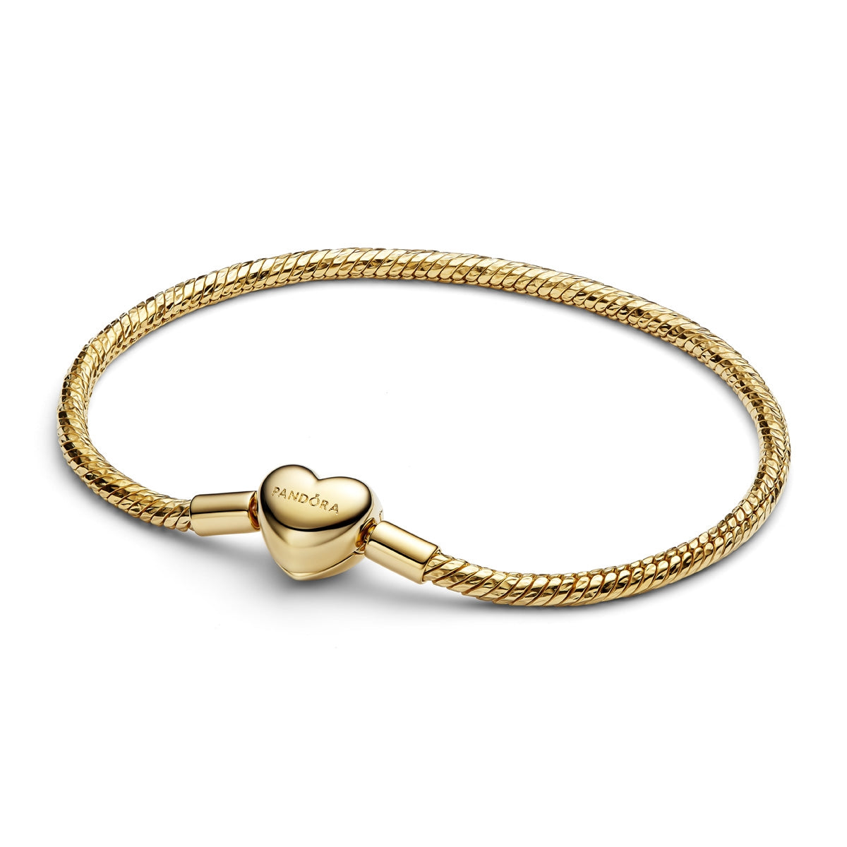 Pandora Gold Heart Clasp Faceted Snake Chain Bracelet