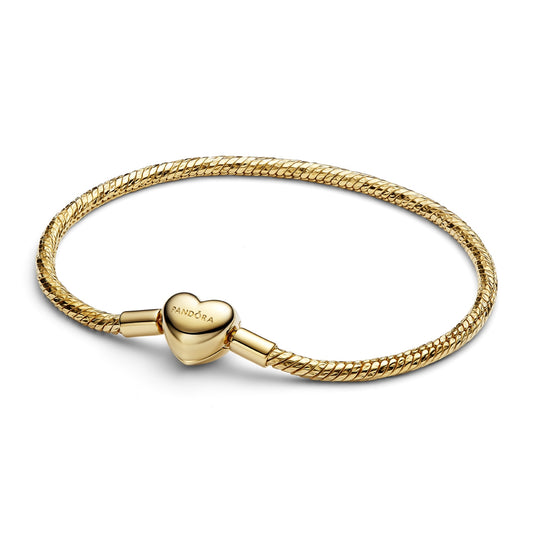 Pandora Gold Heart Clasp Faceted Snake Chain Bracelet
