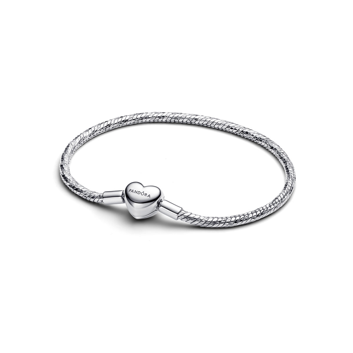 Pandora Silver Heart Clasp Faceted Snake Chain Bracelet