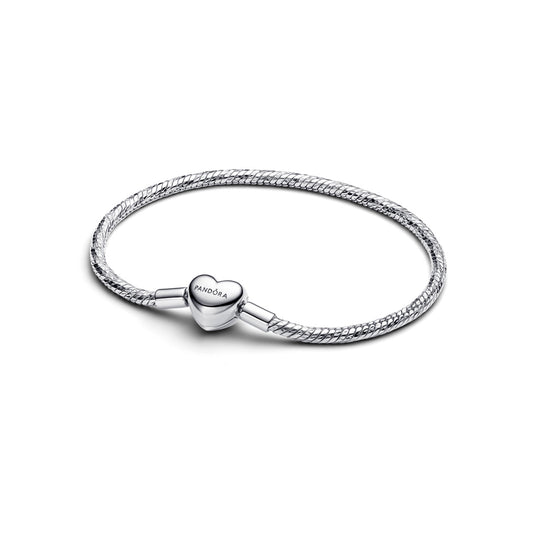 Pandora Silver Heart Clasp Faceted Snake Chain Bracelet