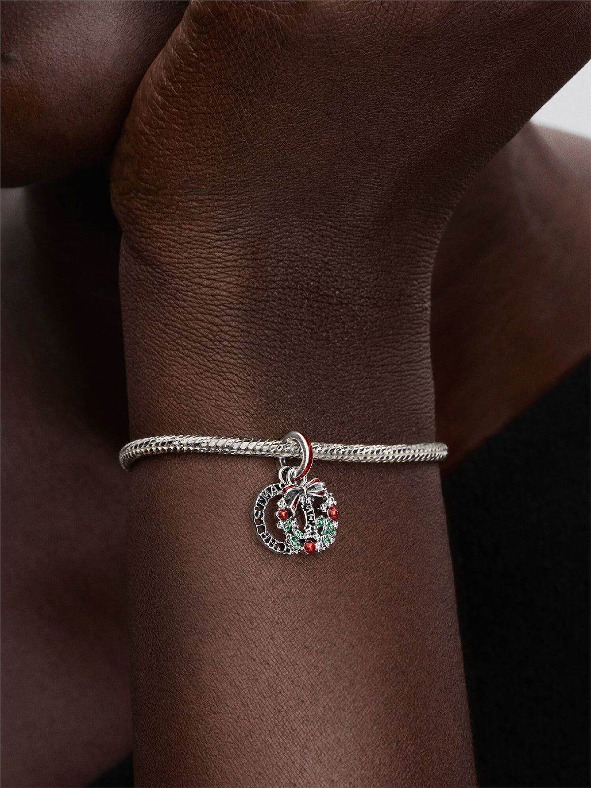 Pandora Silver Holiday Wreath Double Dangle Charm