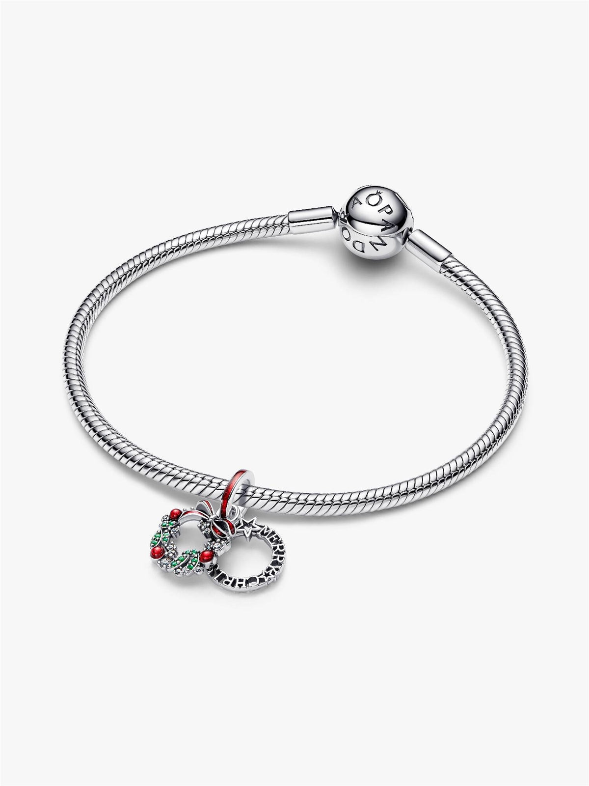 Pandora Silver Holiday Wreath Double Dangle Charm