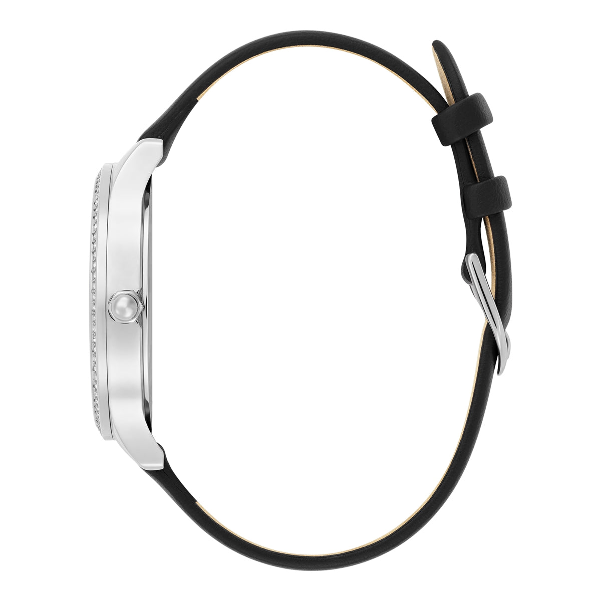 Olivia Burton Silver Beaulieu Black Leather Watch