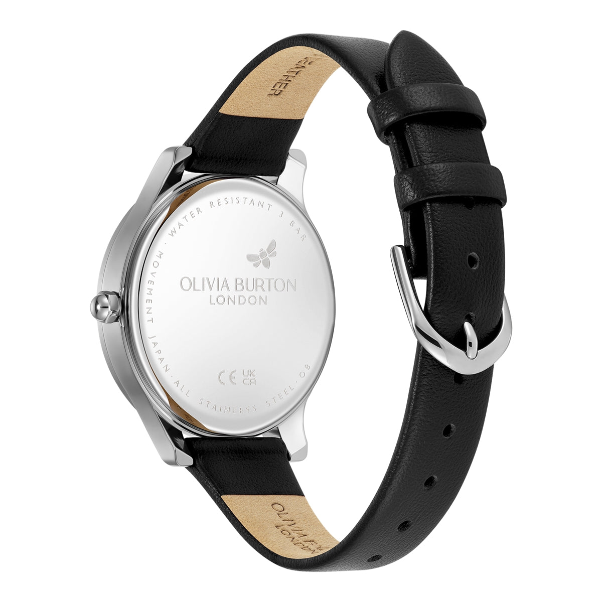 Olivia Burton Silver Beaulieu Black Leather Watch