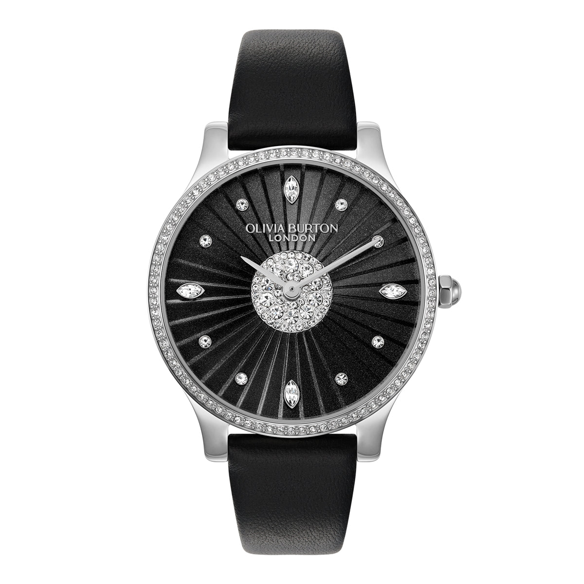Olivia Burton Silver Beaulieu Black Leather Watch