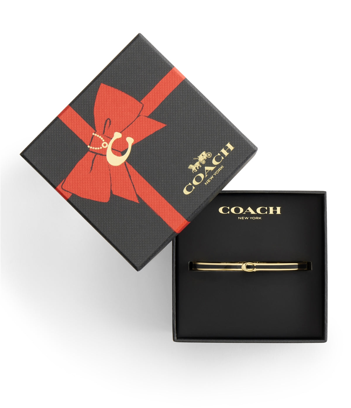 Coach Gold Boxed Black C Logo Bangle