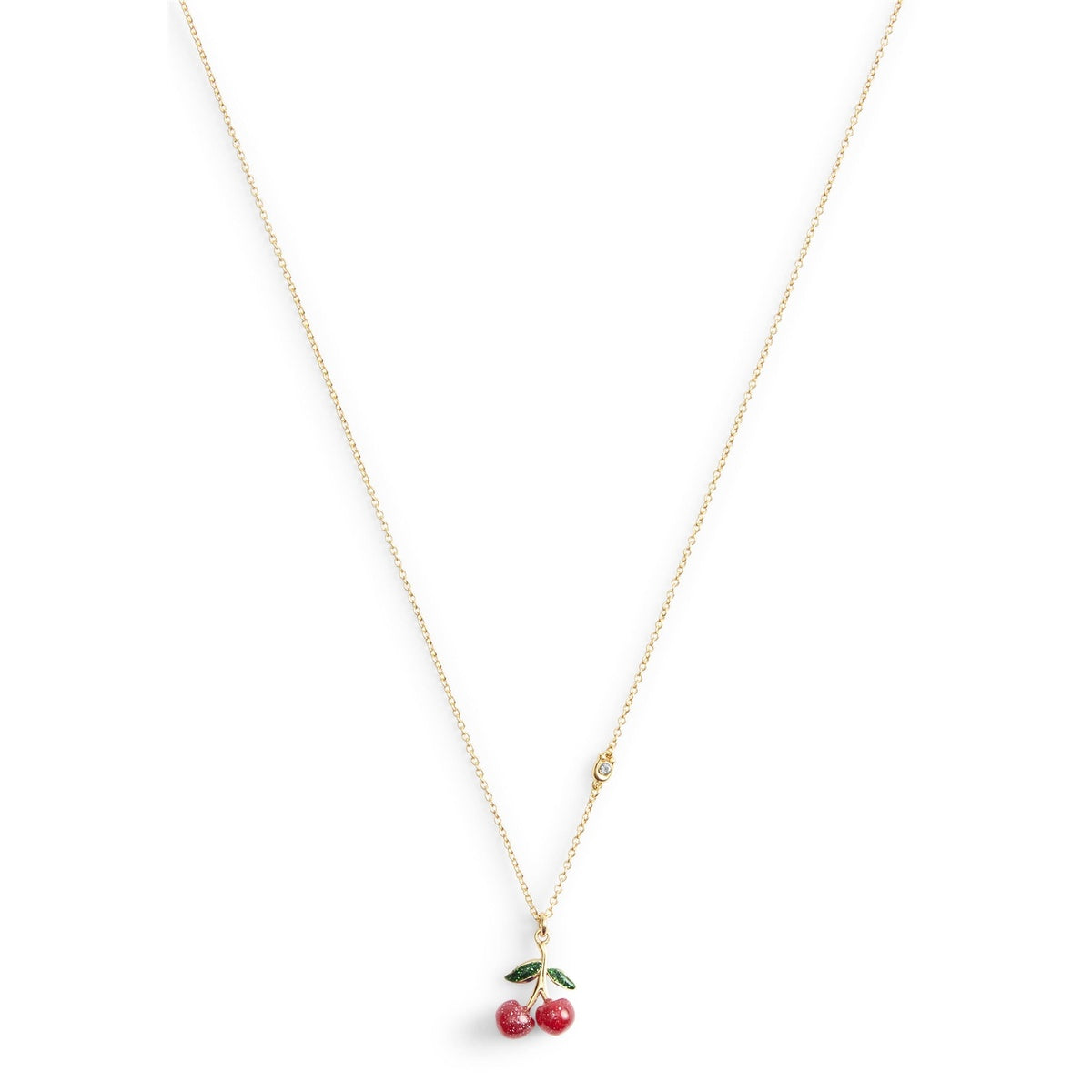 Coach Gold Enamel Green Red Cherry Necklace