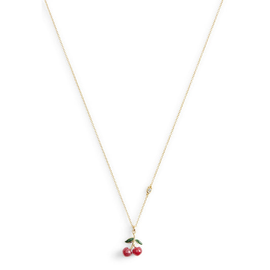 Coach Gold Enamel Green Red Cherry Necklace