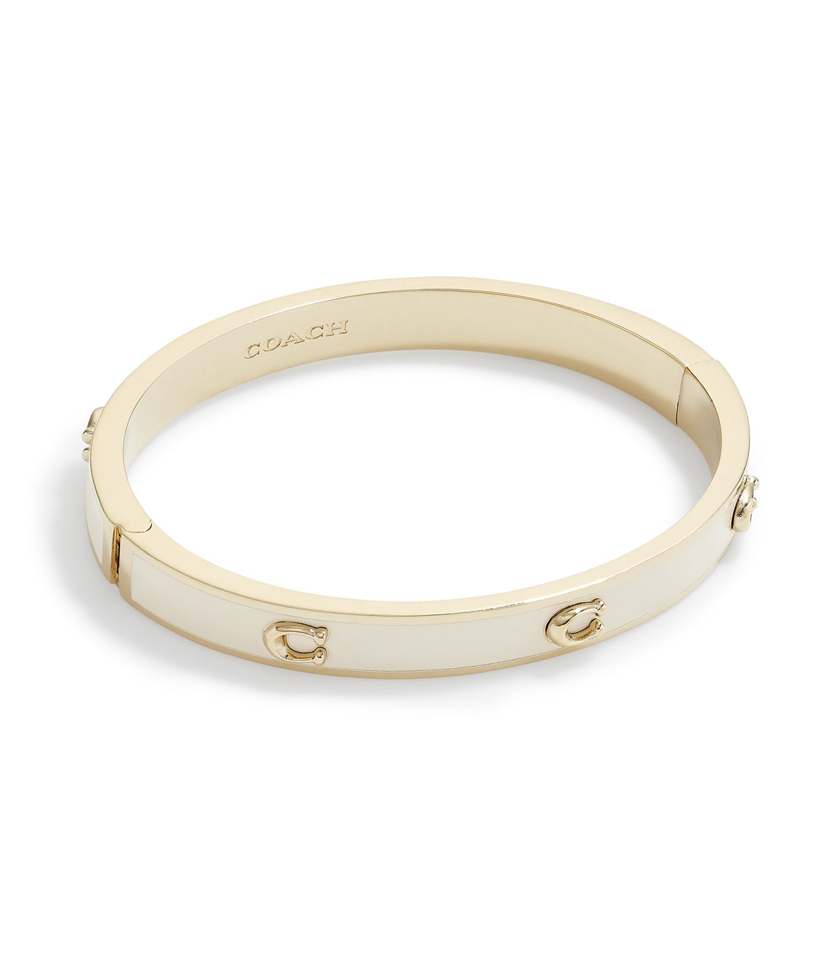 Coach Gold White Pegged C Hinged Bangle
