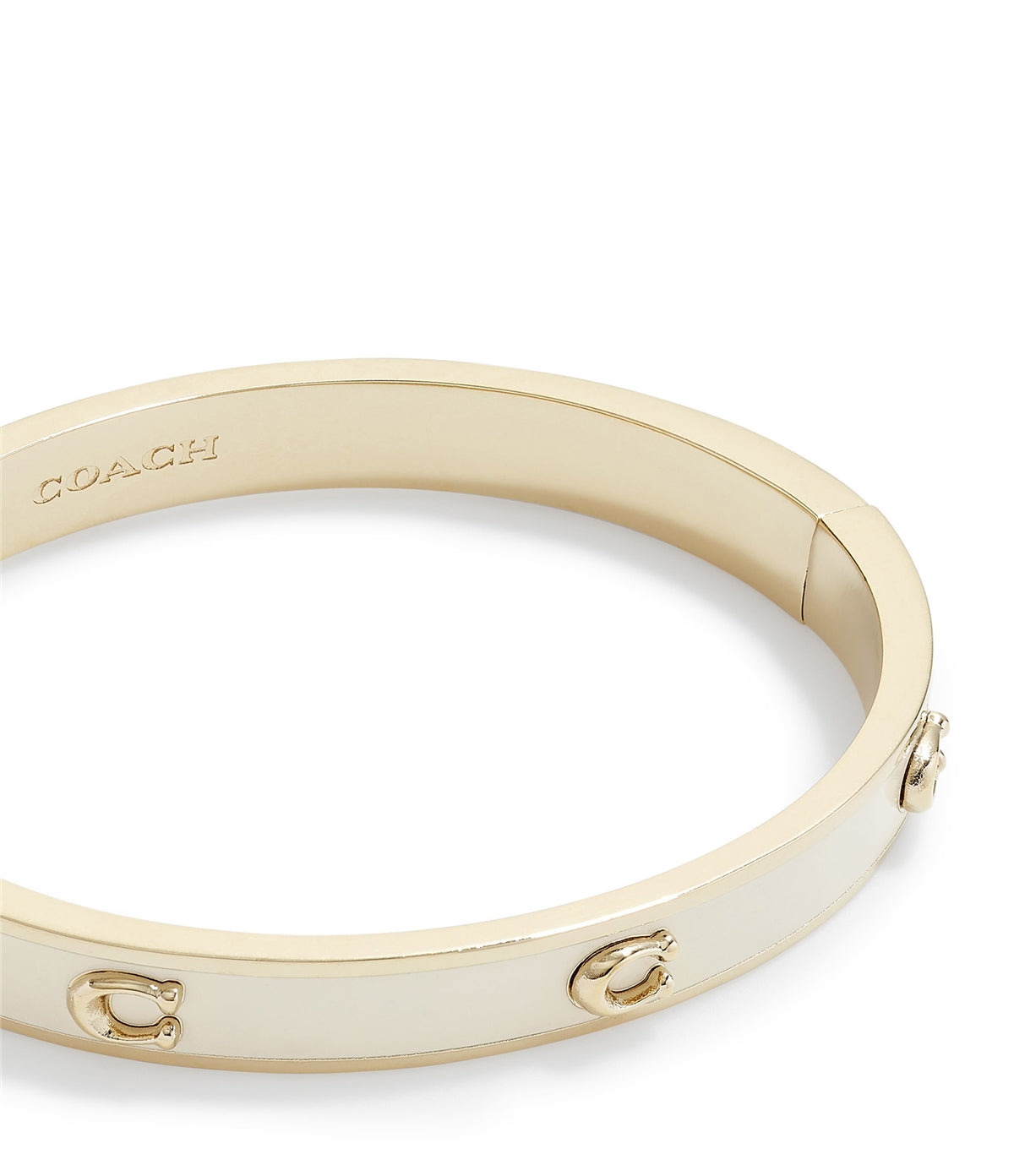 Coach Gold White Pegged C Hinged Bangle