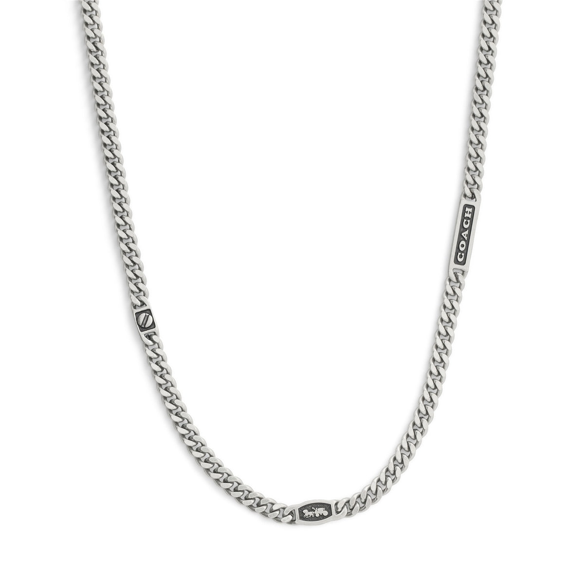 Coach Silver Men's Logo Station Necklace