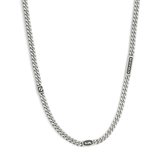 Coach Silver Men's Logo Station Necklace
