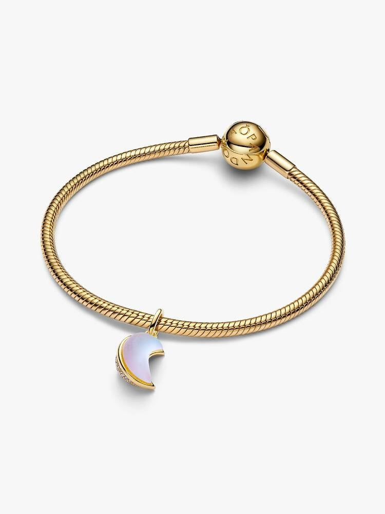 Pandora Gold Sparkling Crescent Moon Dangle Charm