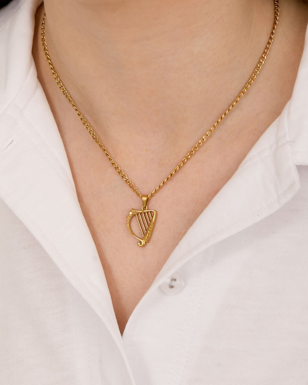 Over & Over Gold 14K Harp Curb Chain Necklace
