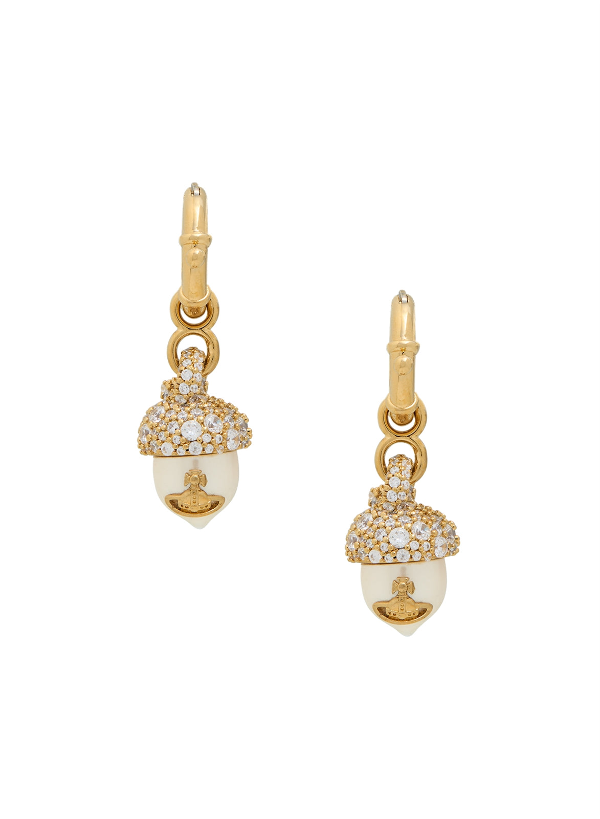 Vivienne Westwood Gold Lucille CZ Pearl Acorn Huggies