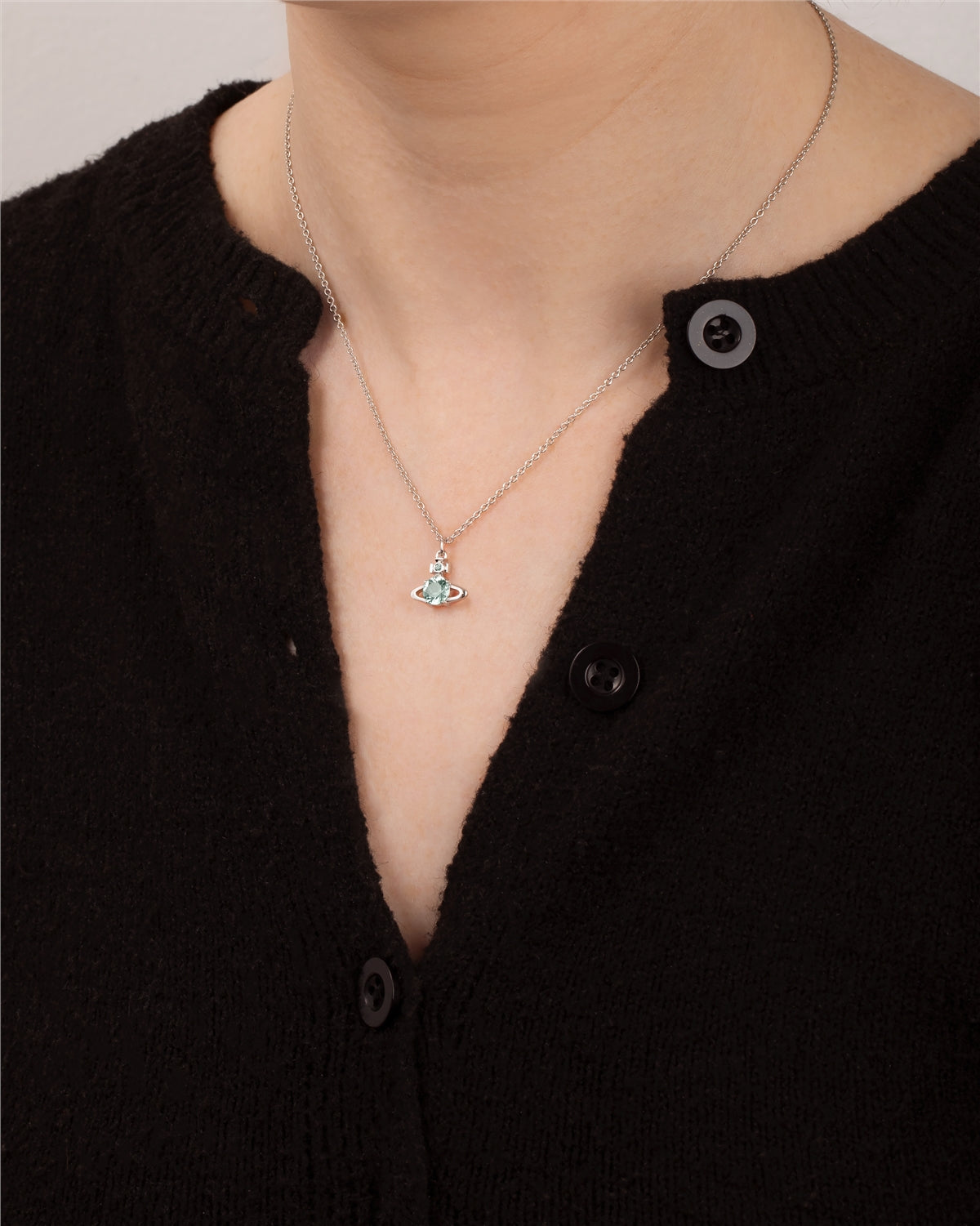 Vivienne Westwood Silver Reina Light Turquoise CZ Necklace