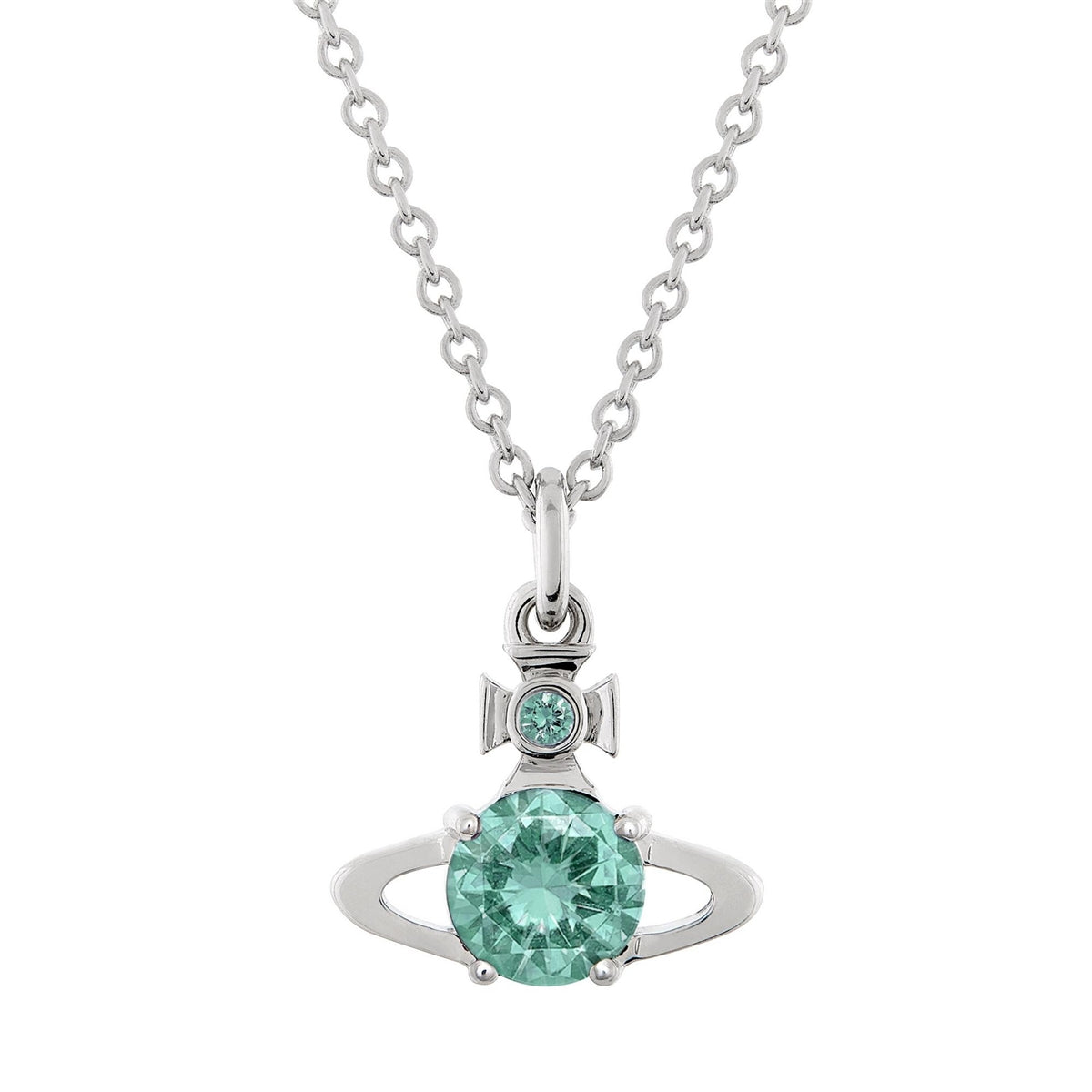 Vivienne Westwood Silver Reina Light Turquoise CZ Necklace