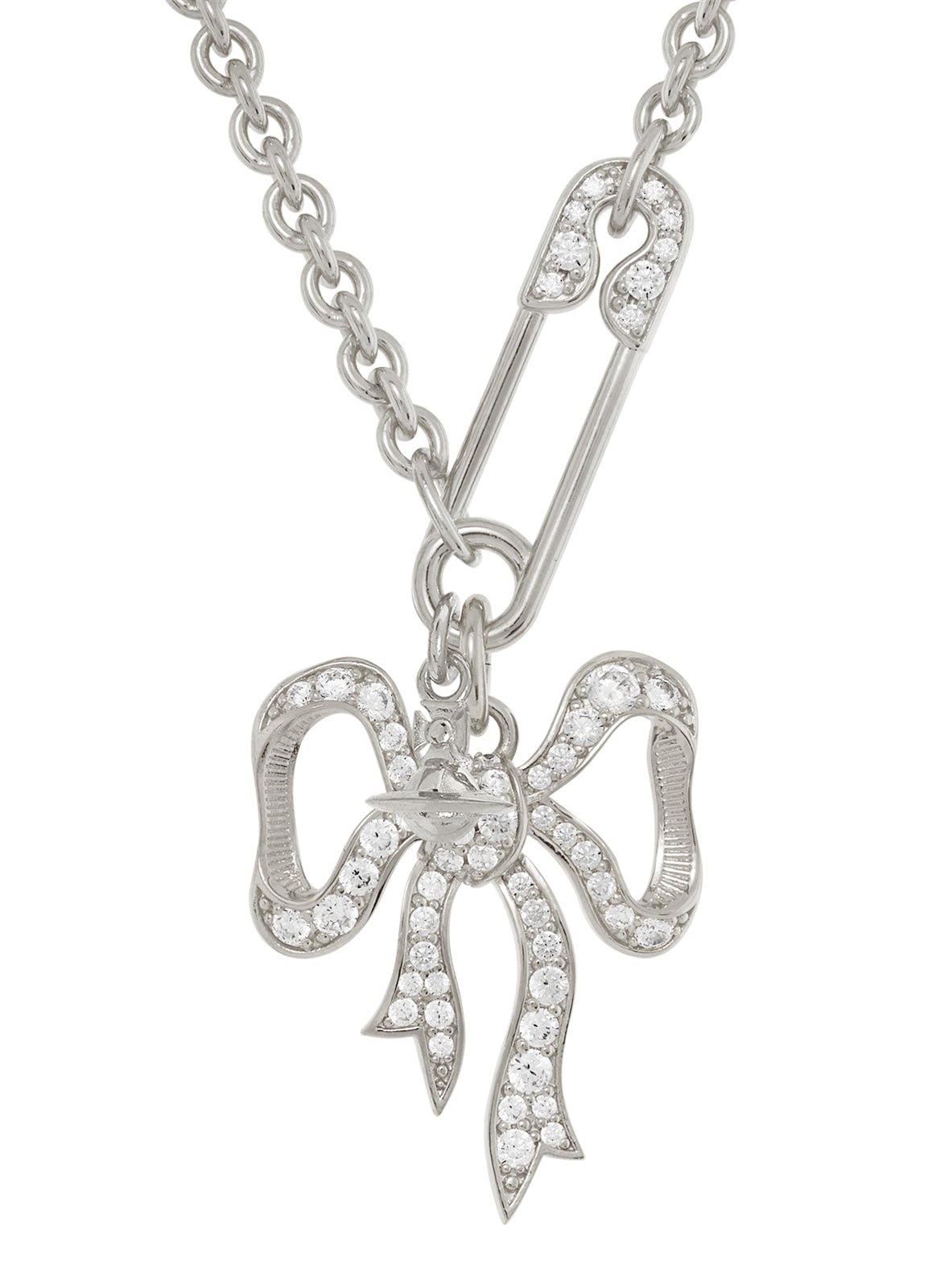 Vivienne Westwood Silver Lilith CZ Bow Pin Necklace