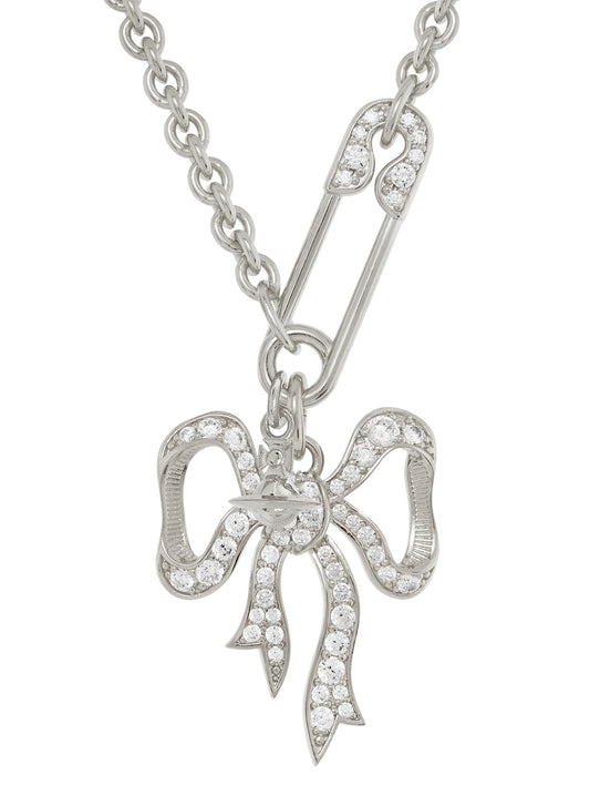 Vivienne Westwood Silver Lilith CZ Bow Pin Necklace