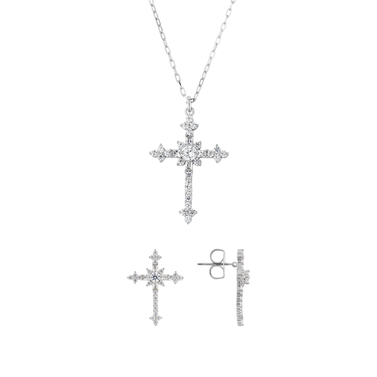 Silver Fleury CZ Cross Gift Set