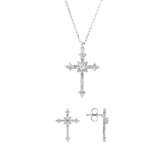 Silver Fleury CZ Cross Gift Set