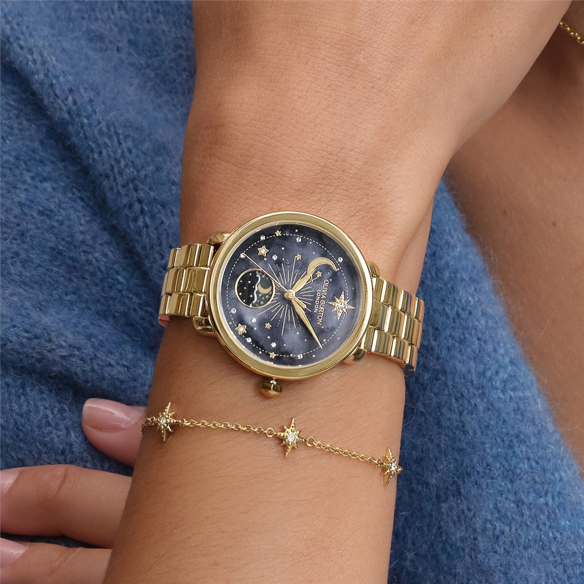 Olivia Burton Gold Moonphase Black Dial Watch
